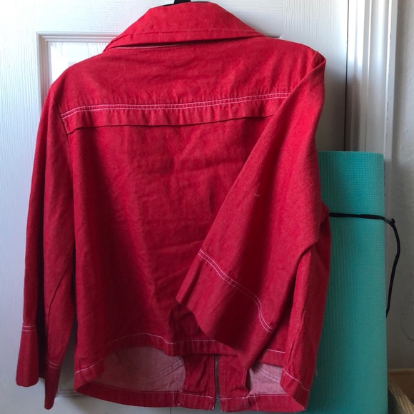 BF sized/ crop retro style, Red denim zip jacket♥️ - Picture 6 of 6